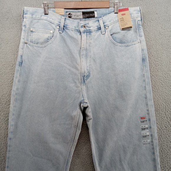 Levis Silvertab Jeans Mens 38x30 Blue Light Wash Distressed Loose Baggy Denim - Picture 2 of 13
